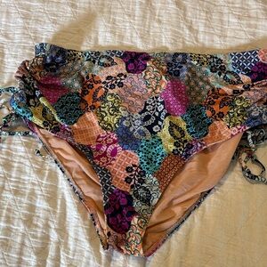 Artesands  Purple  Peach patchwork print Bikini Bottom.
